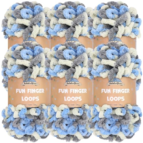 JubileeYarn Fun Finger Loops Garn – Polyester Jumbo Loop Garn – 100 g/Knäuel – Mehrfarbig Grau Hellblau – 6 Knäuel von BambooMN