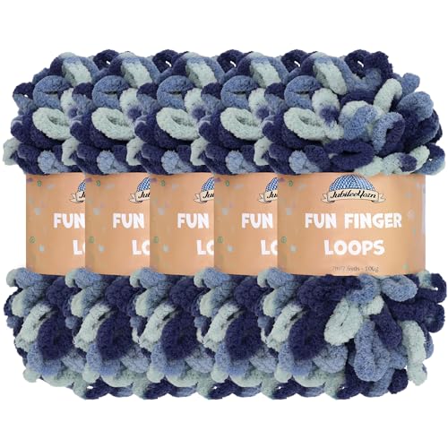 JubileeYarn Fun Finger Loops Garn – Polyester Jumbo Weight Loop Garn – 100 g/Knäuel – Pegasus – 5 Knäuel von BambooMN