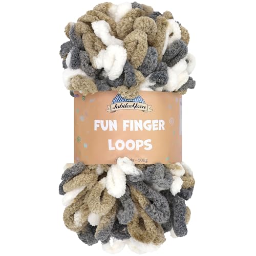 JubileeYarn Fun Fingerschlaufen-Garn, 100 g/Knäuel, Jumbo-Polyester, Braun, Grau, Weiß, 1 Knäuel von BambooMN