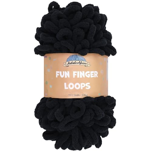 JubileeYarn Fun Fingerschlaufen-Garn, 100 g/Knäuel, Jumbo-Polyester, Schwarz, 1 Knäuel von BambooMN