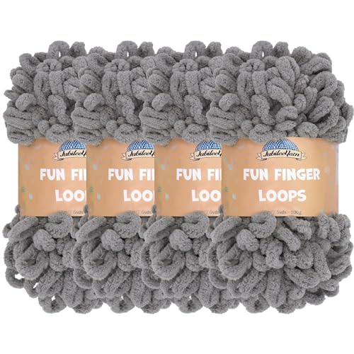 JubileeYarn Fun Fingerschlaufen-Garn, Polyester, Jumbo-Gewicht, 100 g/Knäuel, Grau, 4 Knäuel von BambooMN