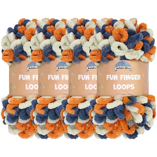 JubileeYarn Fun Fingerschlaufen-Garn, Polyester, Jumbo-Gewicht, 100 g/Knäuel, Orange, Marineblau, Hellbraun, 4 Knäuel von BambooMN