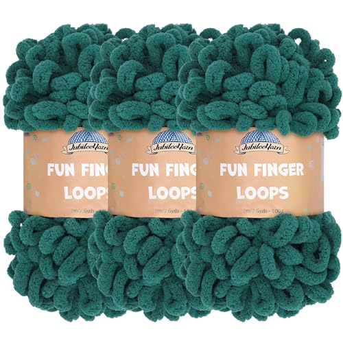 JubileeYarn Fun Fingerschlaufen-Garn – Polyester Jumbo Weight Loop Garn – 100g/Knäuel – Jade – 3 Knäuel von BambooMN