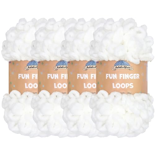 JubileeYarn Fun Fingerschlaufen-Garn – Polyester Jumbo Weight Loop Garn – 100g/Knäuel – weiß – 4 Knäuel von BambooMN