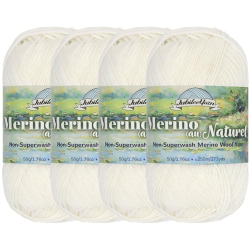 JubileeYarn Merino Au Naturel Garn, 50 g/Knäuel, feine Merinowolle, keine Superwash-Merinowolle, Effekt des Mondes, 4 Knäuel von BambooMN