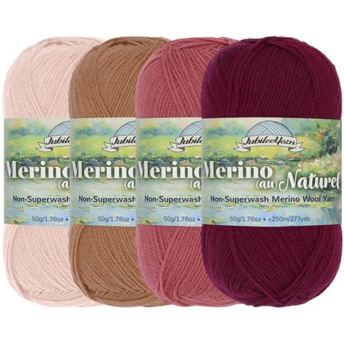 JubileeYarn Merino Au Naturel Garn, 50 g/Knäuel, feine Merinowolle, keine Superwash-Merinowolle, Rottöne, 4 Knäuel von BambooMN