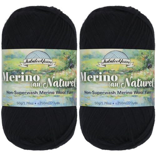 JubileeYarn Merino Au Naturel Garn, 50 g/Knäuel, feine Merinowolle, nicht superwaschbar, Château Noir, 2 Knäuel von BambooMN