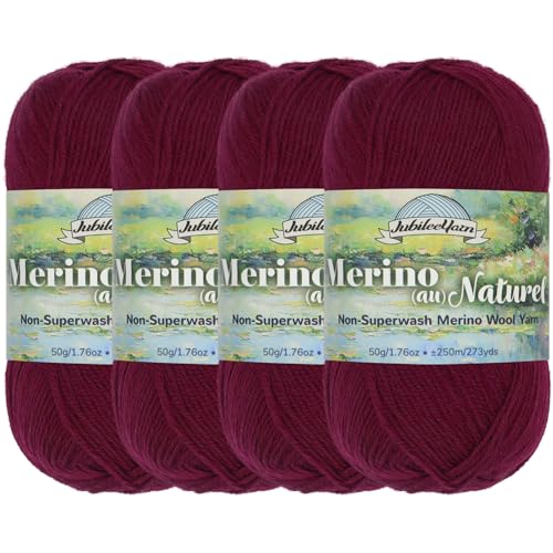 JubileeYarn Merino Au Naturel Garn, 50 g/Knäuel, feine Merinowolle, ohne Superwash, 4 Knäuel von BambooMN