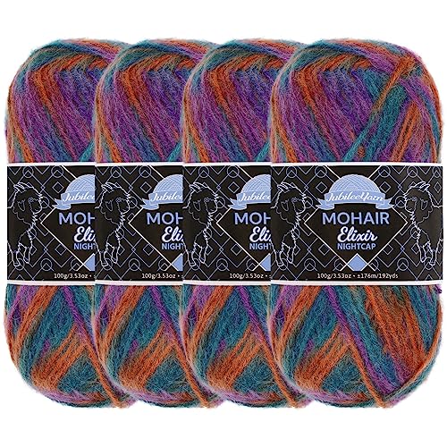 JubileeYarn Mohair Elixir Nightcap Garn, grobe Wollmischung, 100 g/Knäuel, Bella Luna, 4 Knäuel von BambooMN