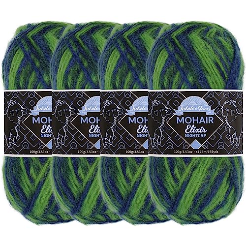 JubileeYarn Mohair Elixir Nightcap Garn, grobe Wollmischung, 100 g/Knäuel, Blue Lagune, 4 Knäuel von BambooMN