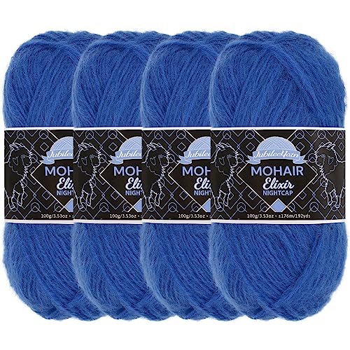 JubileeYarn Mohair Elixir Nightcap Garn, grobe Wollmischung, 100 g/Knäuel, Curaçao Cooler, 4 Knäuel von BambooMN