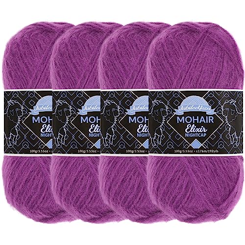 JubileeYarn Mohair Elixir Nightcap Garn, grobe Wollmischung, 100 g/Knäuel, Dragonfruit Paloma, 4 Knäuel von BambooMN