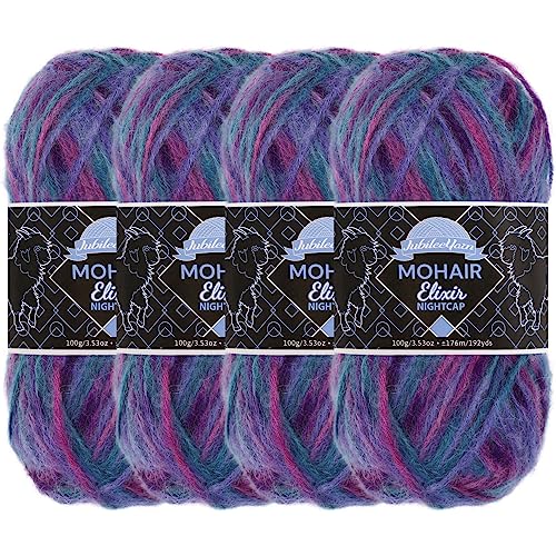 JubileeYarn Mohair Elixir Nightcap Garn, grobe Wollmischung, 100 g/Knäuel, Purple Haze, 4 Knäuel von BambooMN