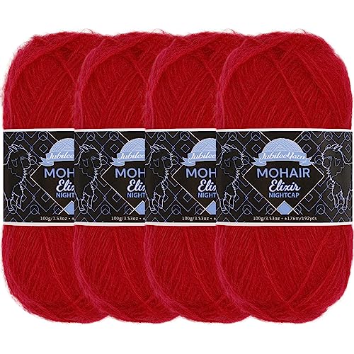 JubileeYarn Mohair Elixir Nightcap Garn, grobe Wollmischung, 100 g/Knäuel, kosmopolitisch, 4 Knäuel von BambooMN