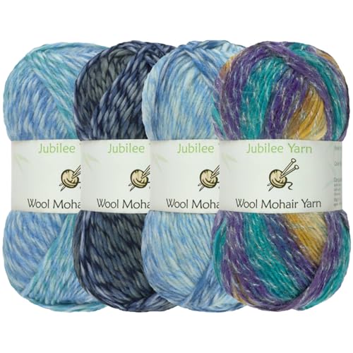 JubileeYarn Mohair-Wolle, Ombré-Kammgarn, 100 g/Knäuel, Blautöne, 4 Knäuel von BambooMN