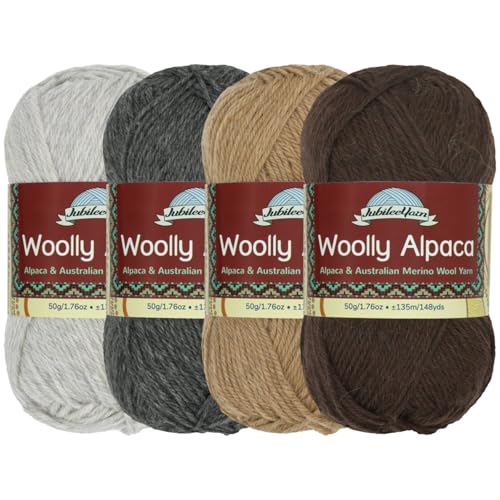 JubileeYarn Wolliges Alpaka-Garn, 50 g/Knäuel, feine australische Alpaka-Merinowolle, Brauntöne, 4 Knäuel von BambooMN