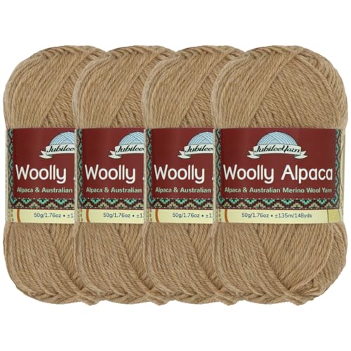 JubileeYarn Wolliges Alpaka-Garn, 50 g/Knäuel, feine australische Alpaka-Merinowolle, Outback, 4 Knäuel von BambooMN