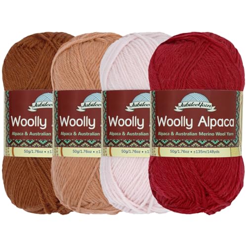 JubileeYarn Wolliges Alpaka-Garn, 50 g/Knäuel, feine australische Alpaka-Merinowolle, Rottöne, 4 Knäuel von BambooMN