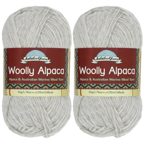 JubileeYarn Wolliges Alpaka-Garn, 50 g/Knäuel, feine australische Alpaka-Merinowolle, Smoko, 2 Knäuel von BambooMN