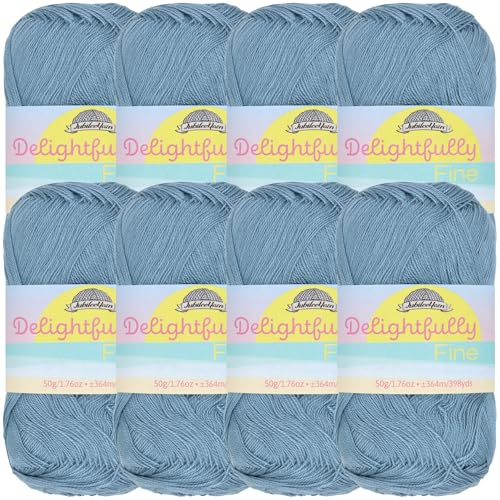 JubileeYarn herrlich feines Garn, 50 g/Knäuel, Spitzenbambus, verblasstes Gletscherblau, 8 Knäuel von BambooMN