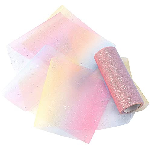 15 cm x 9 Meter Regenbogen-Glitzer-Tüllband Rollen Farbverlauf Tüll Netzstoff Spule Glitzernetz Stoff Funkelnder Tüll (B-Stil) von Bamboopack