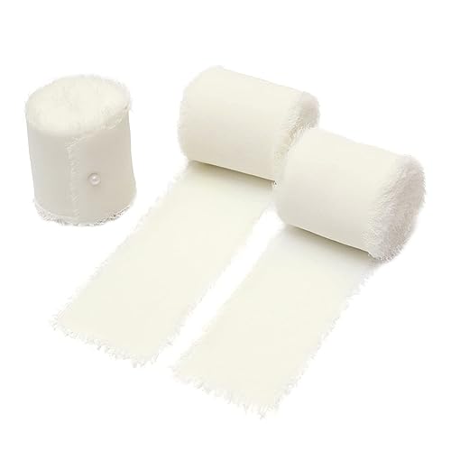 3 Rollen handgefertigtes Fransen-Chiffonband, 1,5 x 4,5 m, Chiffon-Seidenband für Hochzeitseinladungen, Brautsträuße, Geschenke, Verpackung, DIY Handwerk von Bamboopack