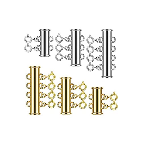 Bamboopack 6 Stück mehrreihige Abstandshalter für Halsketten mit mehreren Strängen zum Entwirren von Schmuck, Verschluss für geschichtete 3 Größen, Gold und Silber von Bamboopack