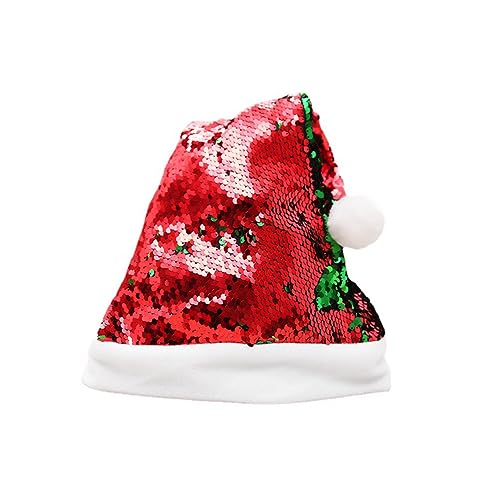 Bamboopack Rot Grün Weihnachtsmann Hut Reversible Pailletten Weihnachtsmütze Glitzer Sparkle Flip Pailletten Hut für Weihnachten Urlaub Party Supplies von Bamboopack