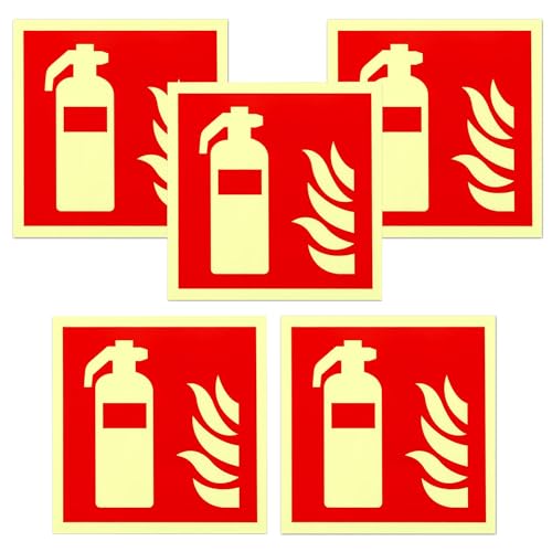 5 Stück Schild Feuerlöscher 15 x 15 cm PVC Selbstklebend Aufkleber Feuerlöscher Sicherheitsmarkierung Brandschutzzeichen Feuerlöscher Schild Langnachleuchtend Feuerlöscher Aufkleber für Haus, Büro von Bamyli