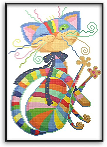 BangShou Kreuzstich-Set Cross Stitch Craft DIY Stickgarnituren Stickbild vorgezeichnet Stickbildpackung 11CT Gestempelt Stickerei-Starter-Kit (bunte Katze) von BangShou