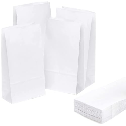 Bangbobi 50 Stück Papiertüten Klein, 9x18x5,5cm in Weiß, Vielseitige Kraftpapier Tüten, Süßigkeiten Tüten, Butterbrottüten für Geschenke, DIY, Hochzeit, Party von Bangbobi