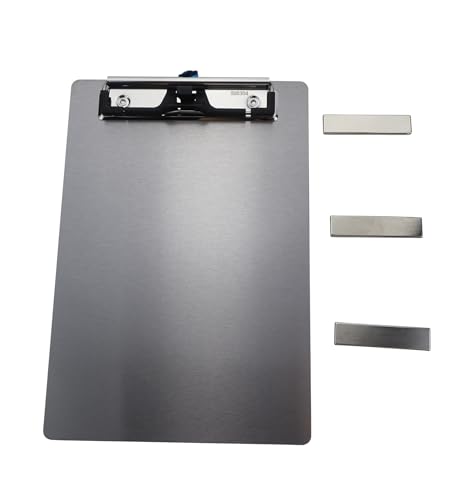 Banjiang Magnetische Klemmbretter aus Edelstahl, Metall-Klemmbrett mit 304 flachem Profil-Clip, schwarzes Brett für Kühlschrank, Kochrezeptschienen, Nachrichtenbrett (16 x 23,6 cm) von Banjiang