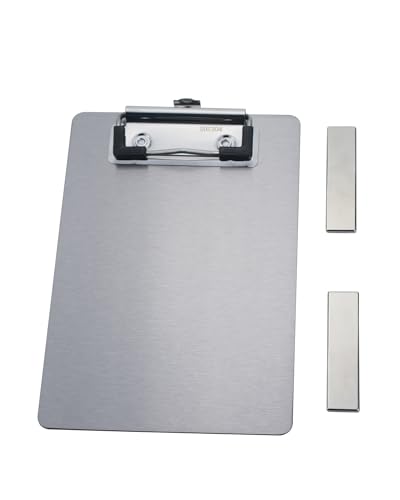 Magnetische Klemmbretter aus Edelstahl, Mini-Metall-Klemmbrett mit 304 flachem Profil-Clip, schwarzes Brett für Kühlschrank, Kochrezeptschienen, Nachrichtenbrett (10,9 x 16,5 cm) von Banjiang