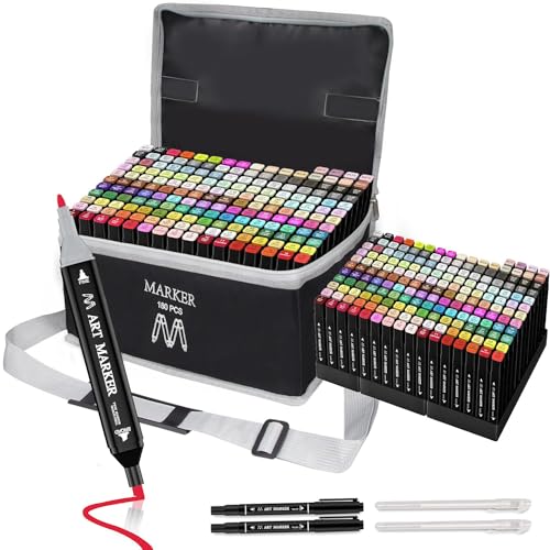 180 Farben Filzstifte Set - Marker Stifte - Permanenter Marker - Twin Tip Marker Textmarker für Anfänger, Hervorheben, Skizzieren, Zeichnen, Ausmalen, Manga, mit Lagerbasis von Banral