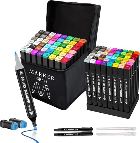 48 Farben Filzstifte Set - Marker Stifte Set - Marker Stifte mit Meißel und Feine Twin Tip Permanent Marker für Manga Skizzieren Kalligraphieren Zeichnen (48 Farben) von Banral