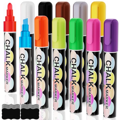 Banral 12 Farben Chalk Marker - Kreidestifte für Tafel Abwaschbar - 6mm Kreidemarker mit 24pcs Kreidetafel Labels Tafelstifte, kreidestifte für Fenster, Tafel, Whiteboard von Banral