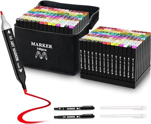 Banral 140 Farben Marker Stifte, Marker Set, Filzstifte Set Permanenter Marker Twin Tip Marker Stifte Set für Anfänger, Hervorheben, Skizzieren, Zeichnen, Ausmalen, Manga von Banral