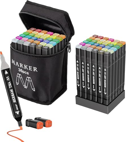 Banral 36 Farben Filzstifte Set - Marker Stifte Set - Alkoholmarker Marker Stifte mit Meißel und Feine Twin Tip Permanent Marker für Manga Skizzieren Kalligraphieren Zeichnen von Banral