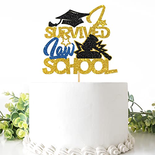 I Survived Law School Cake Topper, Law School Graduated Cake Decorations, Congrats Lawyer Graduation Party Supplies, Glitzer Gold von Bantartar