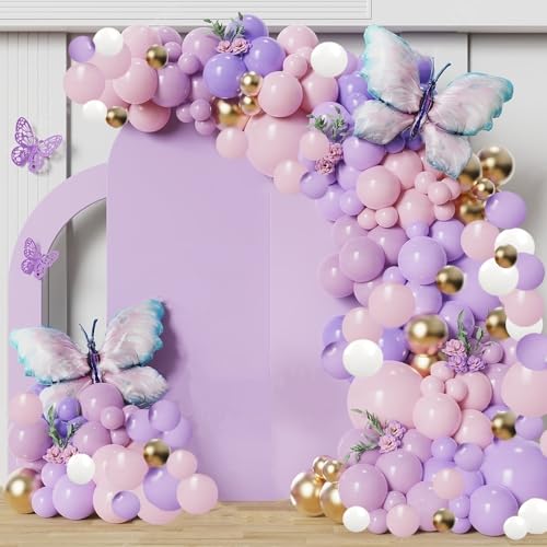 152pcs Stück Schmetterling ballon Girlande Set Luftballons Geburtstag Hochzeit Luftballon Girlande Ballonbogen für Baby Shower Geburtstagsdeko Mädchen von Banyeyun