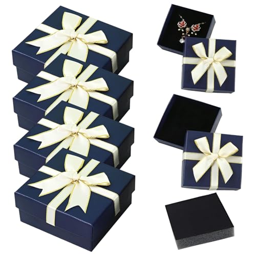 4pcs Schmuck Geschenkboxen, kleine Geschenkboxen Pappboard Schmuckschachtel mit Deckel und weißer Bogenknoten Metallic Display Boxes für Anhänger Schmuck, Schmuck Geschenkboxen, Schmuck Geschenkbox von Banziaju