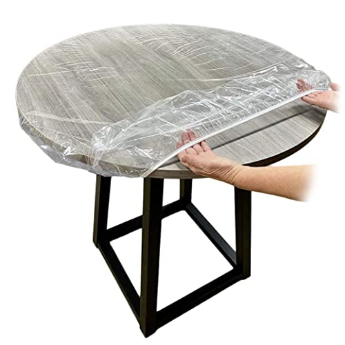 Angepasste Vinyltischdecke, runde sitzende Tischdecke wasserdichte und ölfeste transparente Vinyl-Tischdecke für 43-55-Zoll-Tisch Elastic Dlee Clear Tischabdeckung Tischläufer von Banziaju