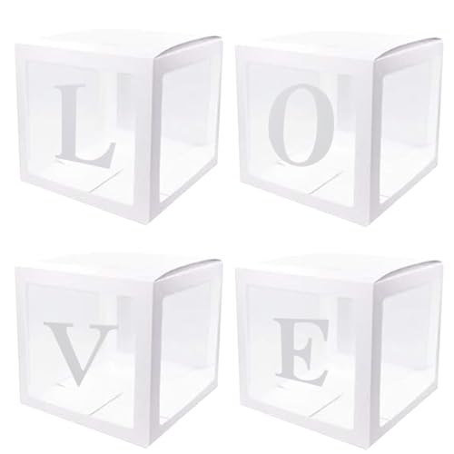 Ballonboxen mit Buchstaben Ballonkisten mit L-O-V-E-Buchstaben 4pcs 12 Zoll Valentinstag Transparent Ballon Box Clear Party Ballon Box für Valentinstag Dekoration Partyzubehör ohne Luftballons von Banziaju