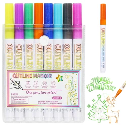 Banziaju 8PCS -Gliederungsmarkierungen, 8 Farben Scrapbook -Marker, doppelte Wasserdichte Glitzermarkierungen, Scrapbook -Markierungen für Geschenkkarten, Grußkarten, Graffiti -Kunst von Banziaju