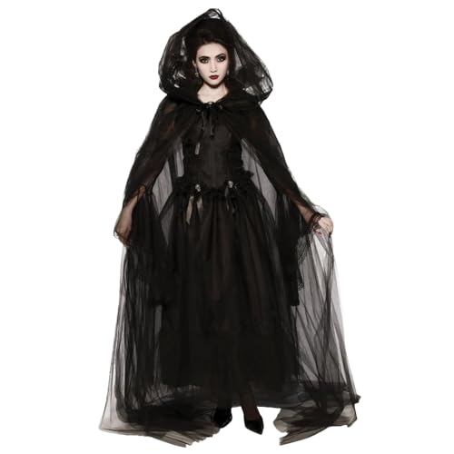 Ghost Kostüm Hexenkostüm für Frauen 1 Set Vintage Renaissance bestickte Geisterbraut Kostüm gruseliges Schwarz -Ghost -Kostüm für Halloween, Cosplay, Haunted Mansion, XL von Banziaju