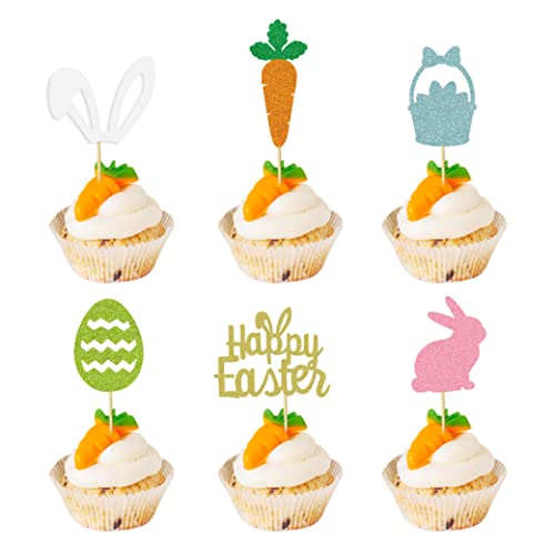 Osterdekorationen, 12pcs Osterkuchen Topper Bunny Cake Topper Karottenblüte Eier Topper, Kuchen Topper Ostertischdekorationen Orament von Banziaju