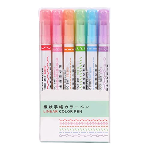 Schnurte Linie Highlighters Kurve Highlighter Stift Set Roller Tipp Curve Liner Highlighter Handkonto Fluoreszenzstifte DIY -Marker 6pcs von Banziaju