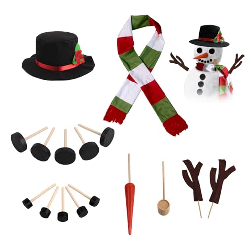 Snowman Kit 16pcs Weihnachten Build Ein Schneemann -Kit Winter im Freien Snowman Dekorationskit mit Hutschal Augen Mundknopf, Karottennase, Schnupftabakflasche, Hand, Schneemann Dekoration Kit von Banziaju