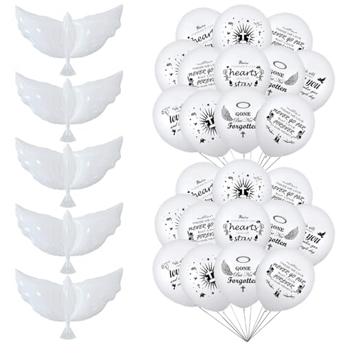 Taubenballons, 50 PCs White Memorial Balloons mit 5 PCs Pace Dove -Luftballons Personalisierbares beschreibbarer weißer weiß wiederverwendbarer Gedenkstätten Latexballons für Hochzeit, Gedenkballon von Banziaju