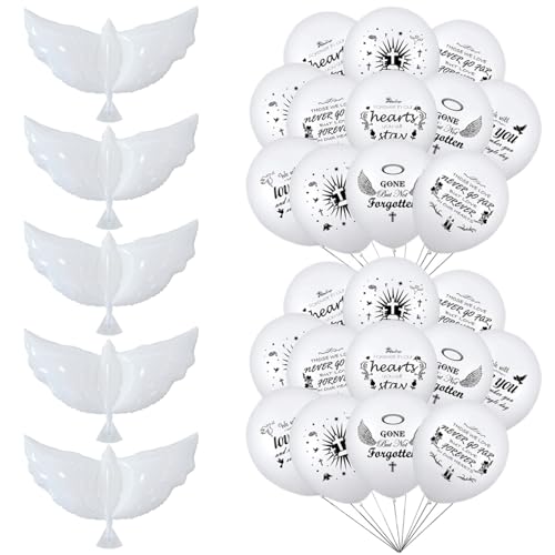 Taubenballons 50 PCs White Memorial Balloons mit 5 PCs Pace Dove Ballons Personalisierbares beschreibbares weißes wiederverwendbares Latex -Memorial -Release -Memorial -Luftballons für Hochzeit, Beer von Banziaju